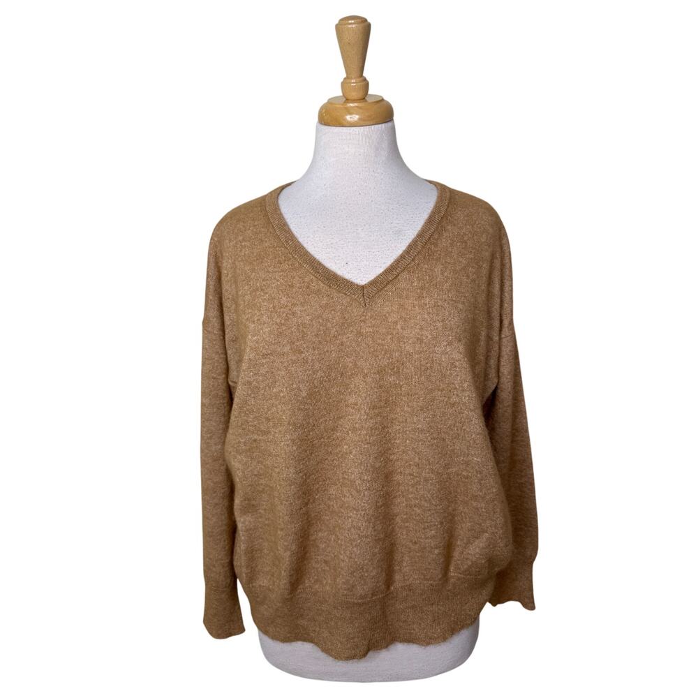 FABIANA FILIPPI Oversized V Neck Wool Cashmere Blend Sweater Brown Small